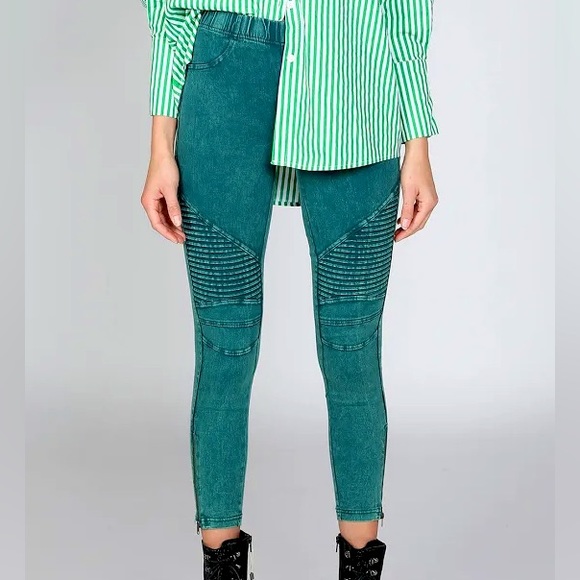 BEULAH Pleated Detail Moto Jeggings MEDIUM - Picture 1 of 6